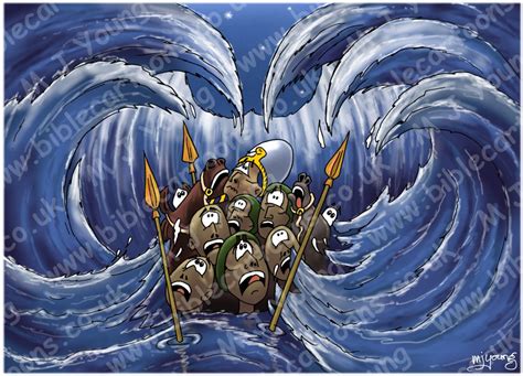 Bible Cartoons: Exodus 14 - Parting of the Red Sea - Scene 13 - Drowned (version 02)