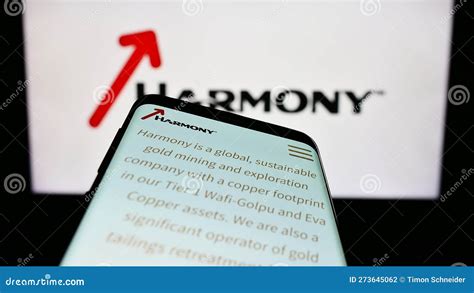 Smartphone with Webpage of South African Company Harmony Gold Mining Co ...