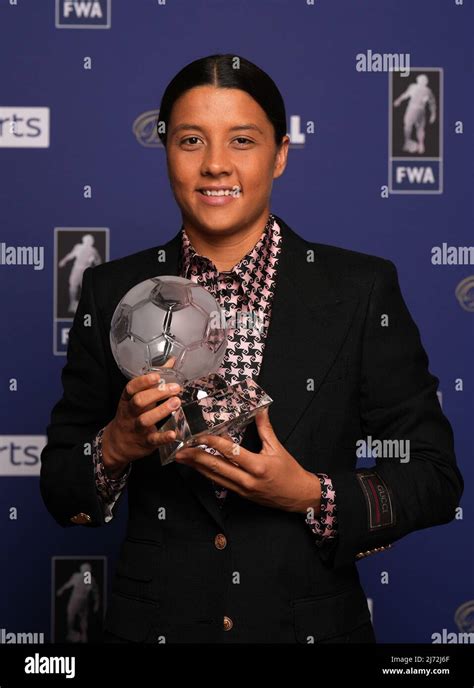 Chelsea's Sam Kerr poses with her FWA Women’s player of the Year Award ...