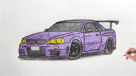 How to draw a NISSAN SKYLINE GTR R34 2002 / drawing a 3d car / coloring nissan GT-R R 34 nismo ...