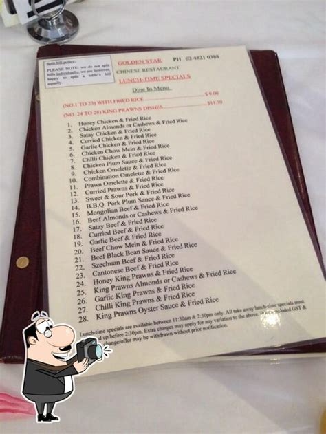 Menu at Golden Star Restaurant, Goulburn