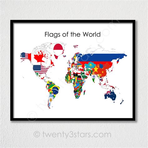 Flags of the World Map Poster World Map Flags Flag Map Art | Etsy