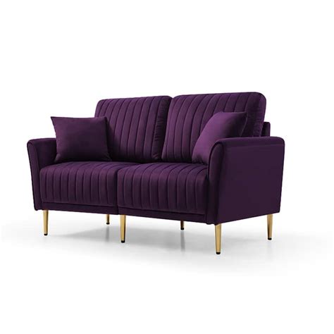 Purple Handcrafted Tufting Loveseat Sofa, Velvet Sleeper Loveseat ...