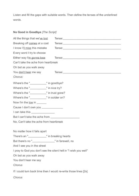 Song Worksheet: There's No Good in Goodbye