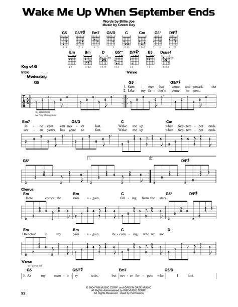 Wake Me Up When September Ends by Green Day - Guitar Lead Sheet - Guitar Instructor