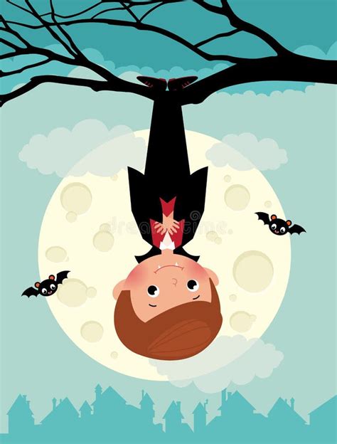 Vampire Bat Hanging From A Spooky Tree With A Full Moon In The Background Stock Vector ...