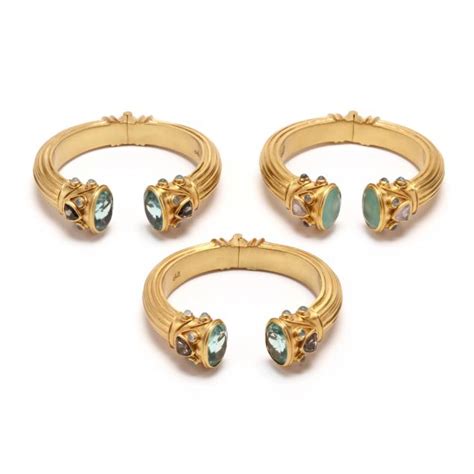 Set of Three Gold Plated Cuff Bracelets, Julie Vos (Lot 2176 - Estate Jewelry AuctionJul 20 ...