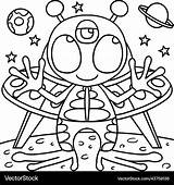 Ufo alien Space coloring Page For Kids Royalty Free Vector sketch template
