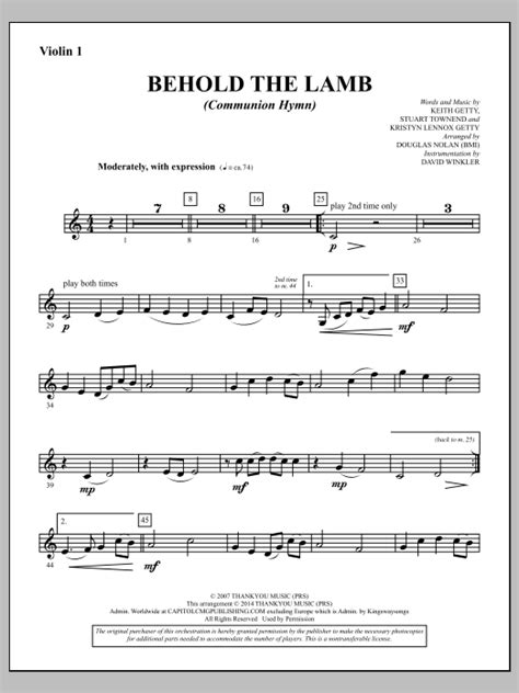 Behold the Lamb (Communion Hymn) - Violin 1 | Sheet Music Direct