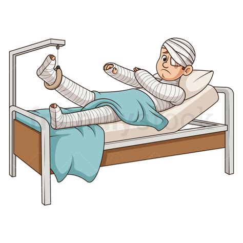 Heavily Injured Man In Hospital Bed Cartoon Clipart Vector - FriendlyStock