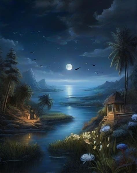 Premium AI Image | fantasy night landscape HD 8K wallpaper Stock Photographic Image