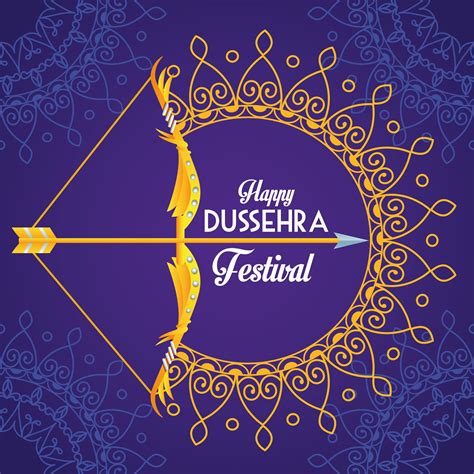 happy dussehra festival poster with arch and mandalas in purple ...