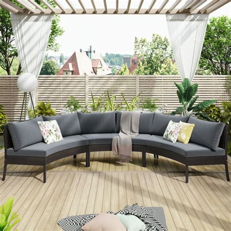 Outdoor 6-Seater Half-Moon Sectional Furniture Set, Patio Curved ...