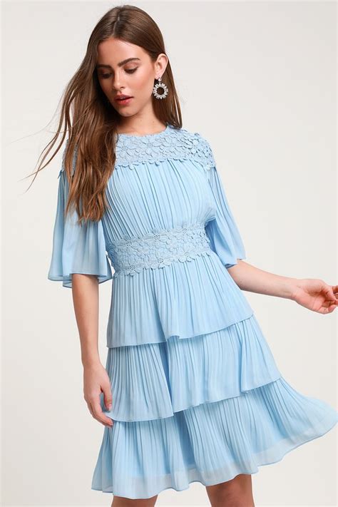 Lovely Light Blue Dress - Lace Dress - Pleated Dress - Dress - Lulus