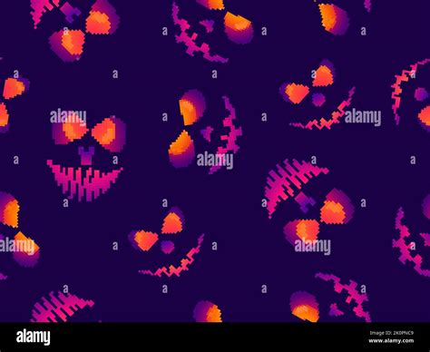 Pixel scary face with glowing eyes seamless pattern. Evil scary eyes ...