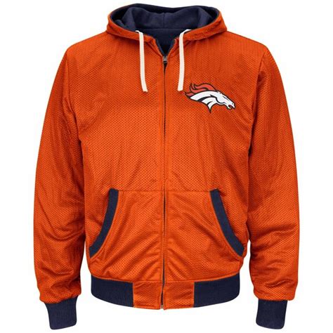 Mens Denver Broncos Navy Blue Game Time Reversible Full Zip Hoodie - NFLShop.com