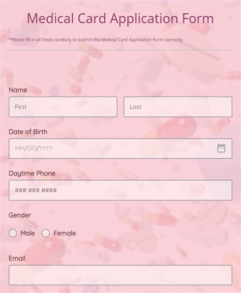 Free Medical Card Application Form Template | 123FormBuilder