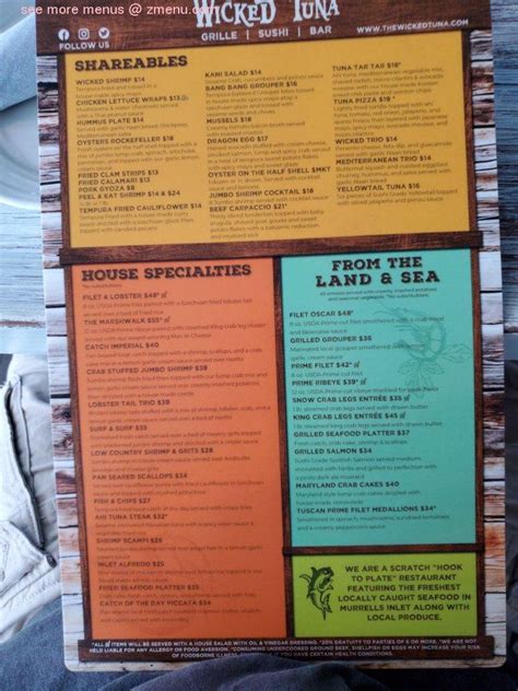 Menu at Wicked Tuna @ 2nd Avenue Pier restaurant, Myrtle Beach