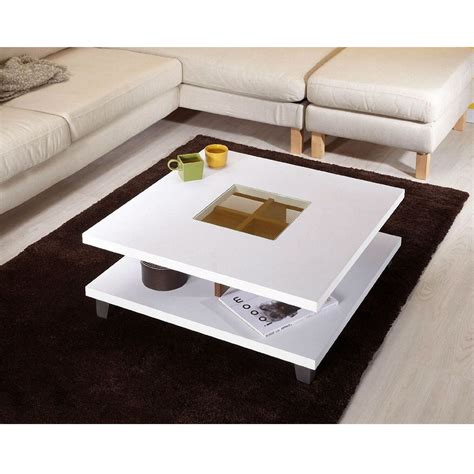 Modern Square Coffee Table in White Wood Finish with Bottom Shelf | Modern square coffee table ...