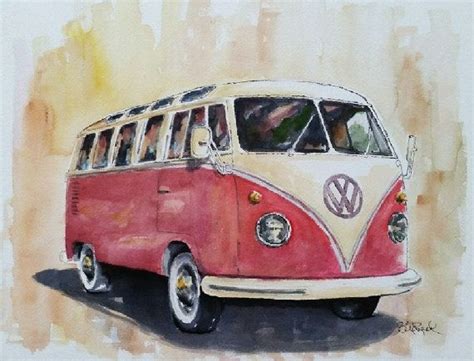 Vintage V.W. Bus original watercolor painting by BillsArtShop | Vw art ...