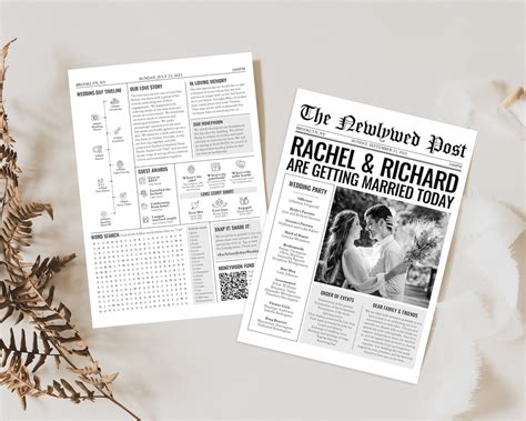 Newspaper Wedding Program Template, Editable Wedding Newspaper Program, Printable Wedding ...