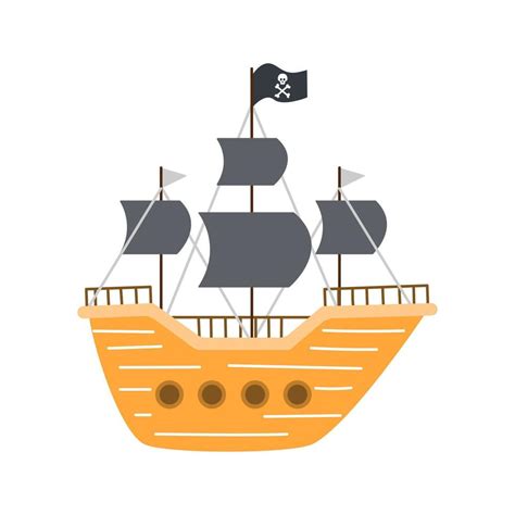 barco pirata en estilo de dibujos animados plana, ilustración vectorial sobre fondo blanco ...