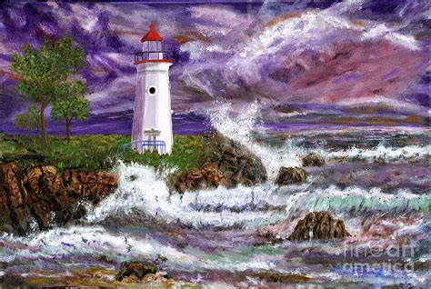 Lighthouse In Storm Painting Painting by Timothy Hacker - Fine Art America