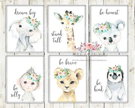 Blush Turquoise Safari Animals / Printable Girl Room Décor / Baby Girl Nursery / Be Kind Brave ...