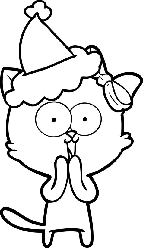 line drawing of a cat wearing santa hat 8704382 Vector Art at Vecteezy