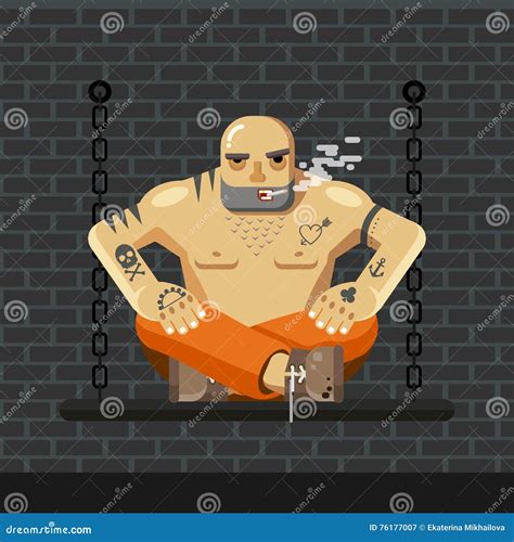 Inmate Sitting In Jail Vector Illustration Background | CartoonDealer ...