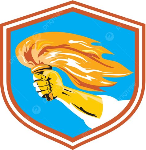 Hand Holding Burning Flaming Torch Retro Hand Retro Shield Vector, Hand, Retro, Shield PNG and ...