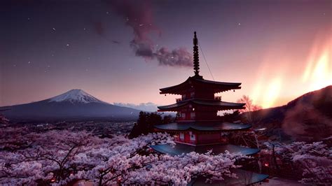 Japanese Traditional Temple Mount Fuji Live Wallpaper - MoeWalls