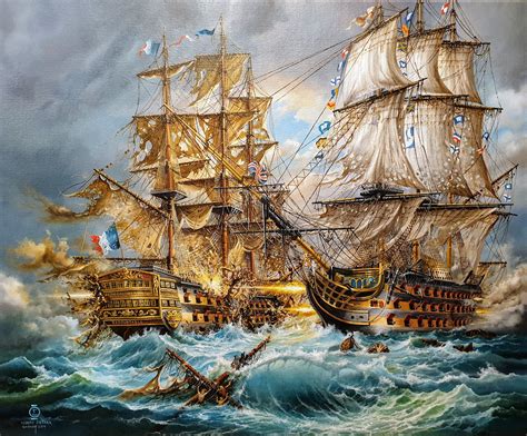 BATTLE of TRAFALGAR HMS Victory Tall Ship Painting Naval - Etsy UK ...