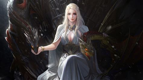 digital art, Game of Thrones, Daenerys Targaryen, dragon, A Song of Ice ...