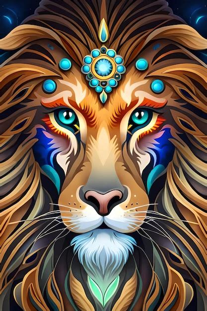 Premium Photo | A colorful lion with blue eyes and a blue eye.