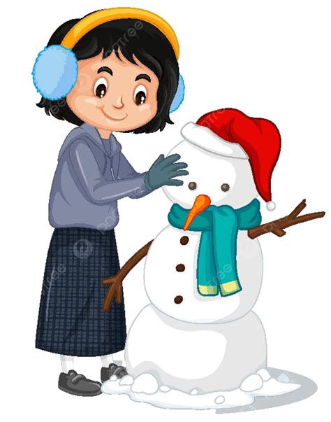 Happy Making Snowman On White Background Cartoon Costume People Vector ...