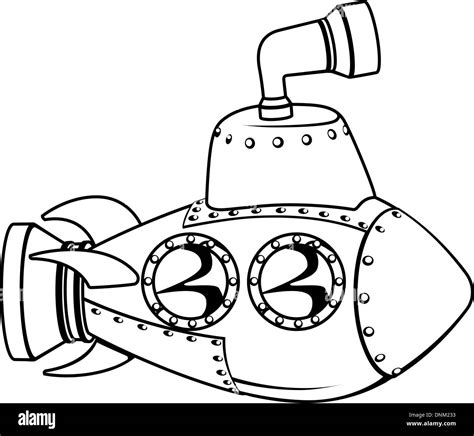 Illustration of a cute cartoon submarine in black and white outline Stock Vector Art ...