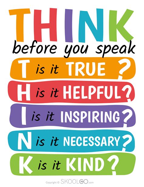 Think Before You Speak - Free Classroom Poster - SKOOLGO