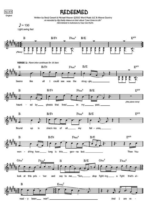 Redeemed | Big Daddy Weave | Love Come to Life | PDF sheet music ...