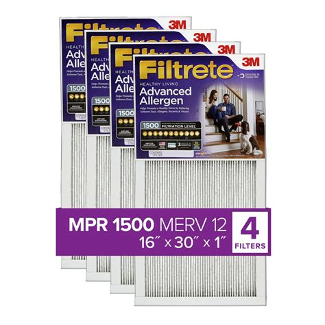 Filtrete by 3M, 16x30x1, MERV 12, Advanced Allergen Reduction HVAC ...