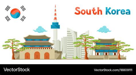 South korea historical and modern architecture Vector Image