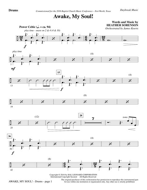 Awake, My Soul! - Drums by Heather Sorenson Sheet Music for Choir Instrumental Pak at Sheet ...