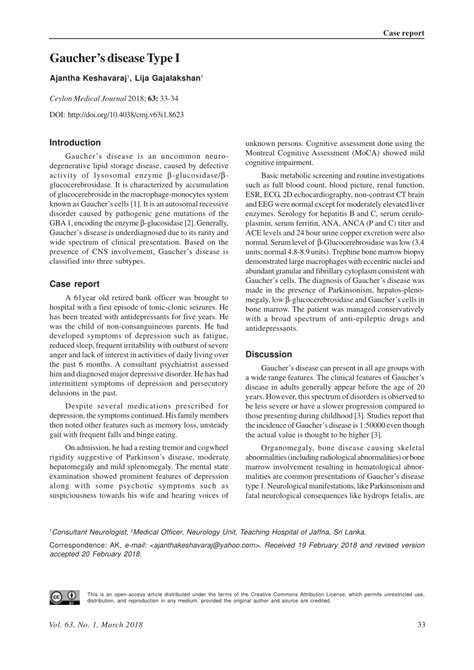 (PDF) Gaucher’s disease Type I: a case report