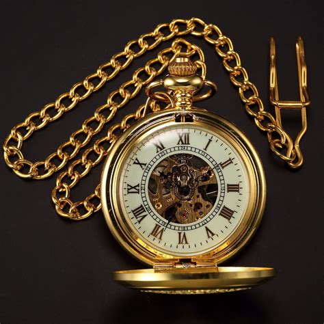 Men'S Classic Gold Skeleton Steampunk Mechanical Pendant Pocket Watch Chain Fob | Gold chains ...