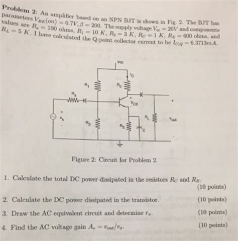 Solved n amplifier based on an NPN BJT is shown in Fig, 2. | Chegg.com