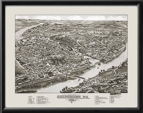 Sherbrooke Quebec Canada 1881 Restored Map | Vintage City Maps