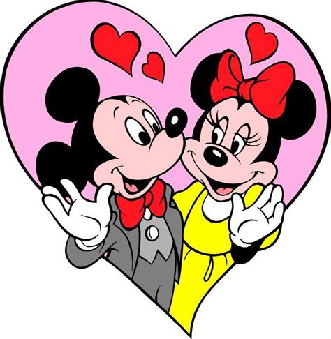 Mickey And Minnie Mouse Love Couple Cartoon Red Wallpaper With Hearts ...