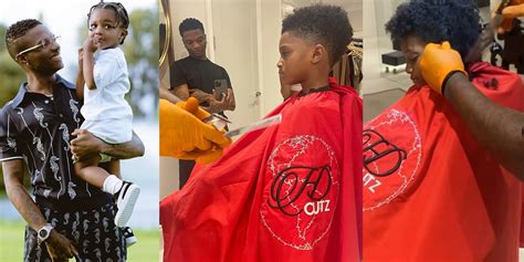 Moment Wizkid took his 4-year-old son, Zion to barbershop for his first ...