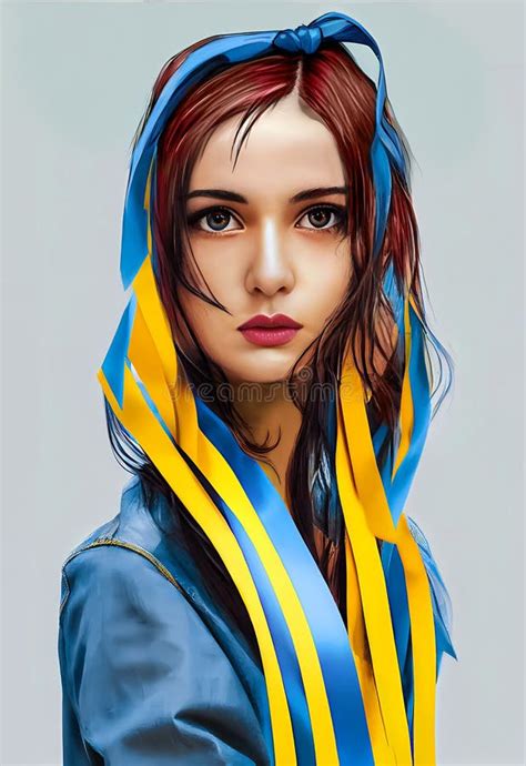 Ukrainian Fashion Model with Blue and Yellow Ribbons. Digital Illustration Stock Illustration ...