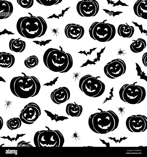 Happy Halloween seamless pattern. Holiday party background with bat, pumpkin, spider Stock ...